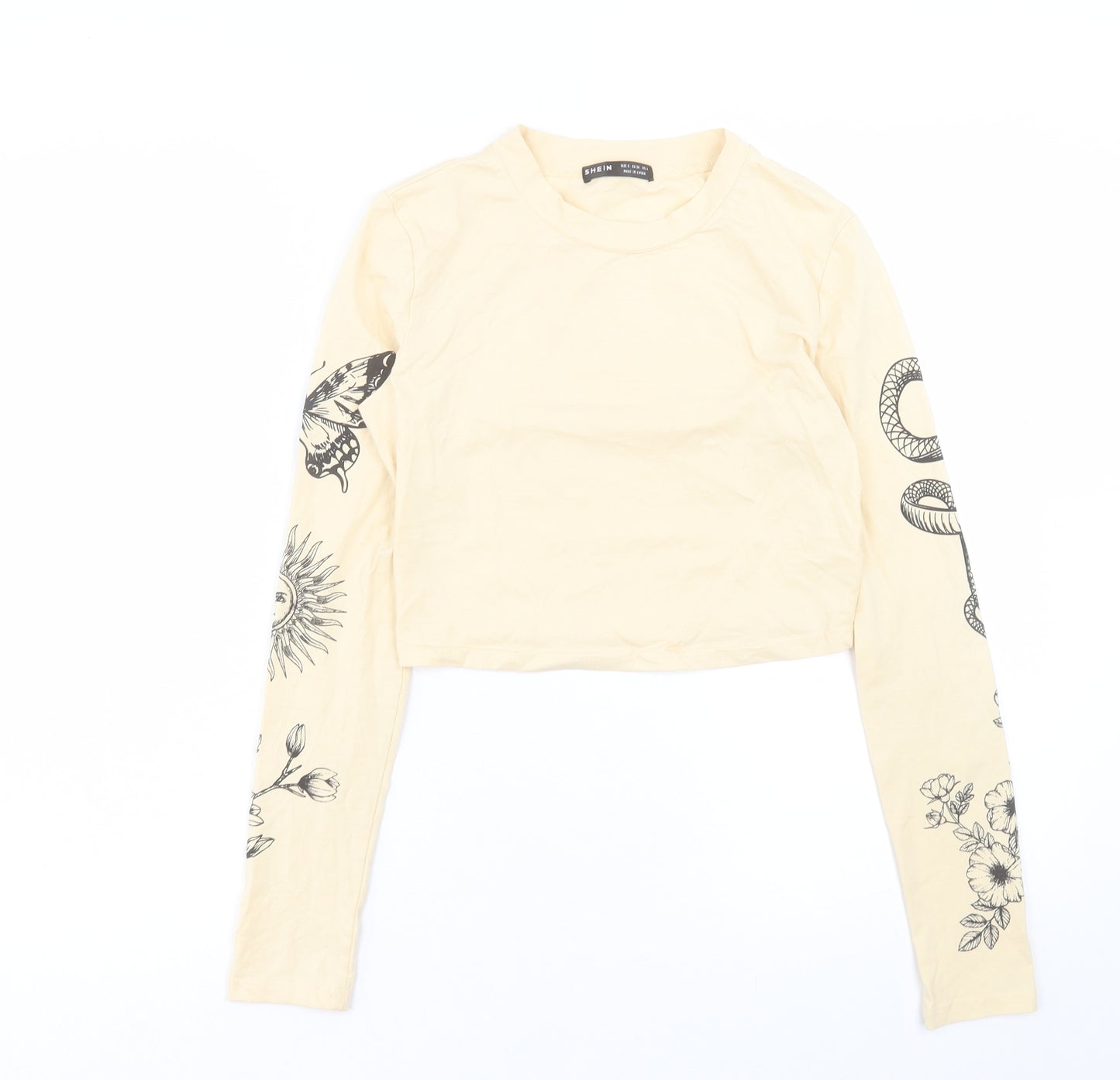 SheIn Womens Ivory Cotton Cropped T-Shirt Size S Crew Neck
