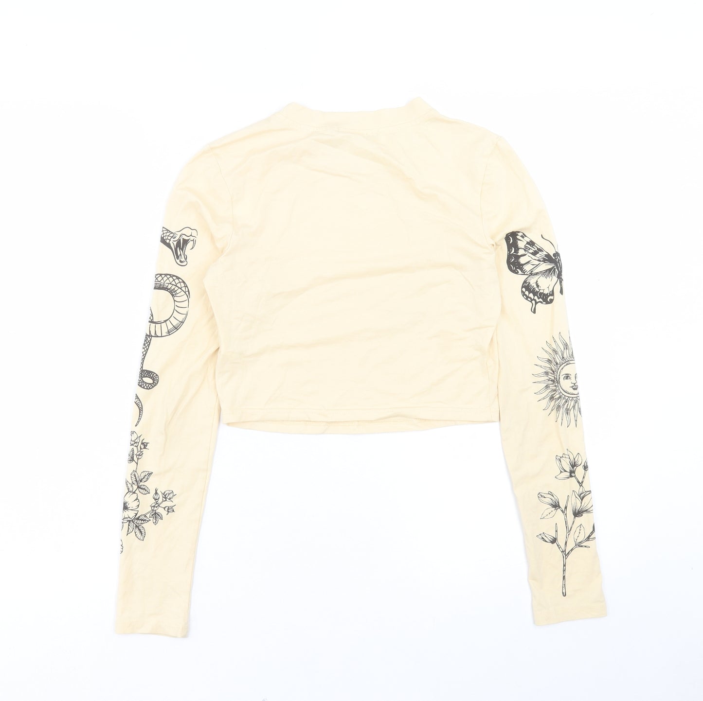 SheIn Womens Ivory Cotton Cropped T-Shirt Size S Crew Neck