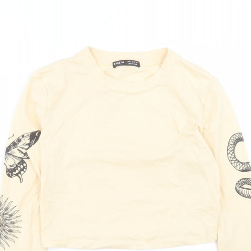 SheIn Womens Ivory Cotton Cropped T-Shirt Size S Crew Neck