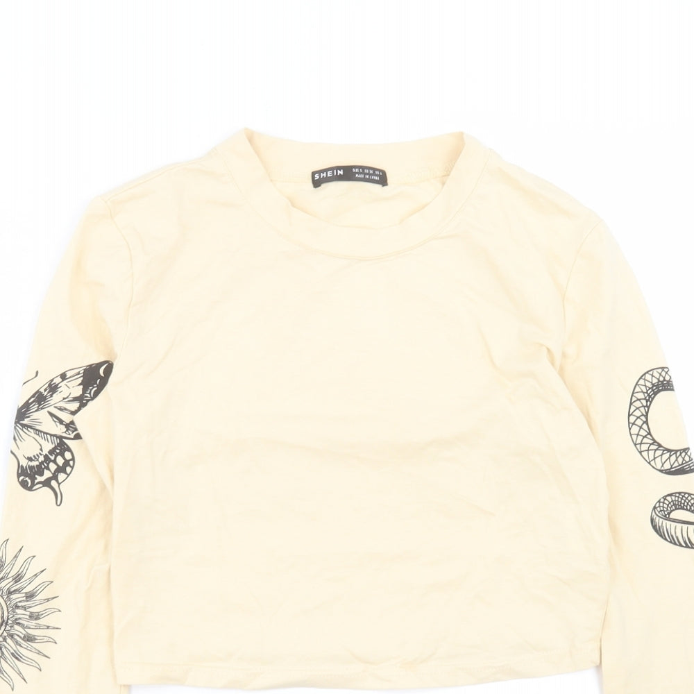 SheIn Womens Ivory Cotton Cropped T-Shirt Size S Crew Neck