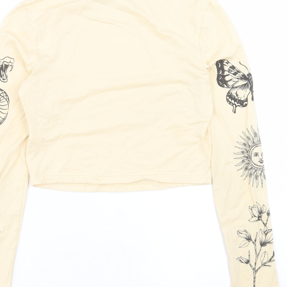 SheIn Womens Ivory Cotton Cropped T-Shirt Size S Crew Neck