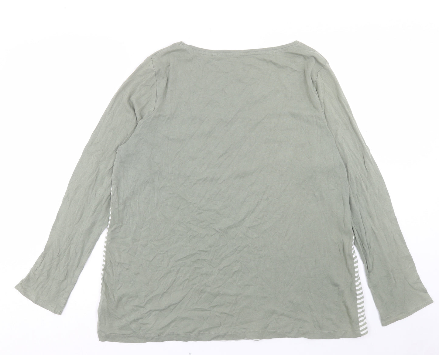 NEXT Womens Green Striped Cotton Basic T-Shirt Size 24 Crew Neck