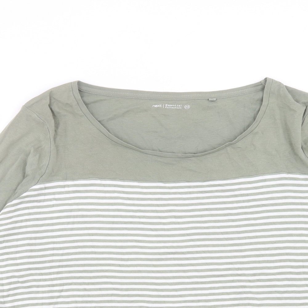 NEXT Womens Green Striped Cotton Basic T-Shirt Size 24 Crew Neck