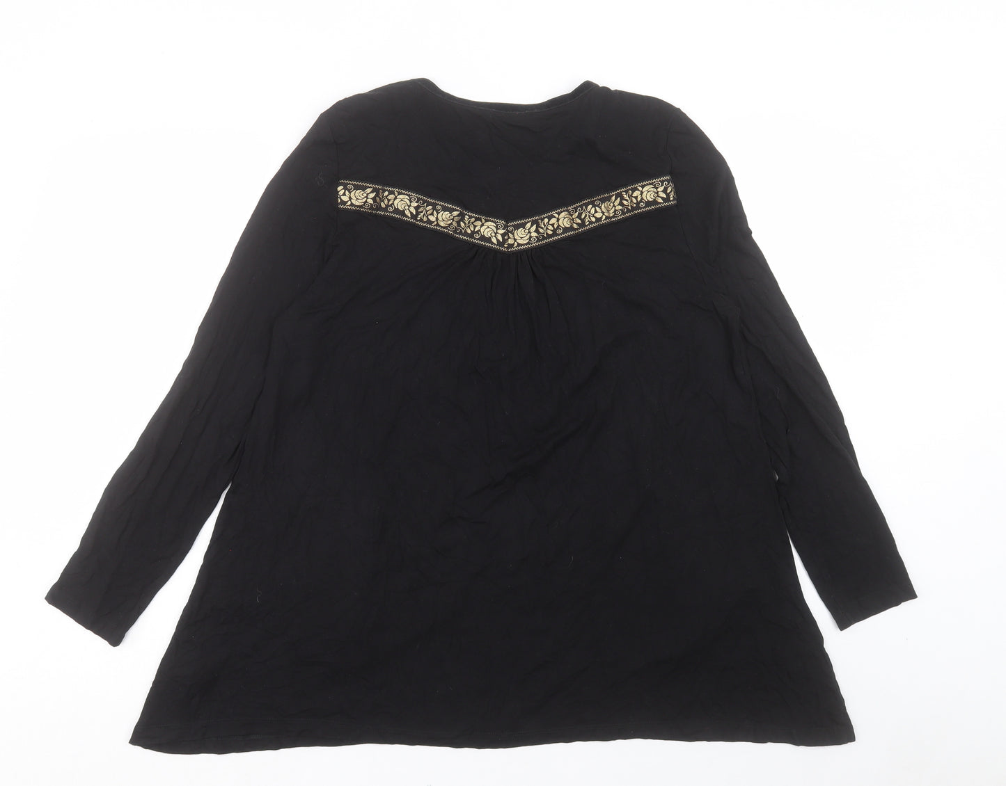 Together Womens Black Viscose Tunic T-Shirt Size 14 Crew Neck