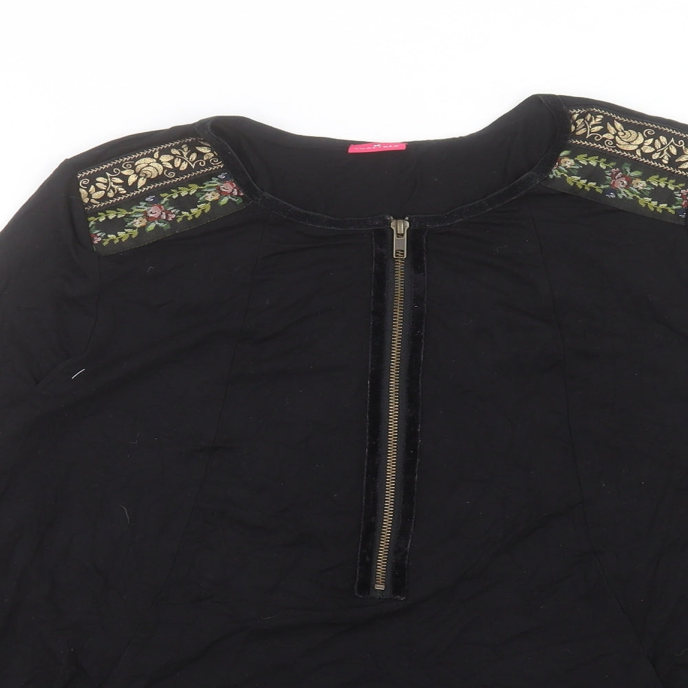 Together Womens Black Viscose Tunic T-Shirt Size 14 Crew Neck