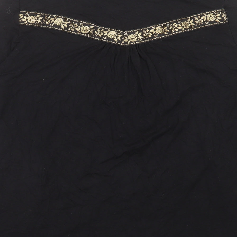 Together Womens Black Viscose Tunic T-Shirt Size 14 Crew Neck