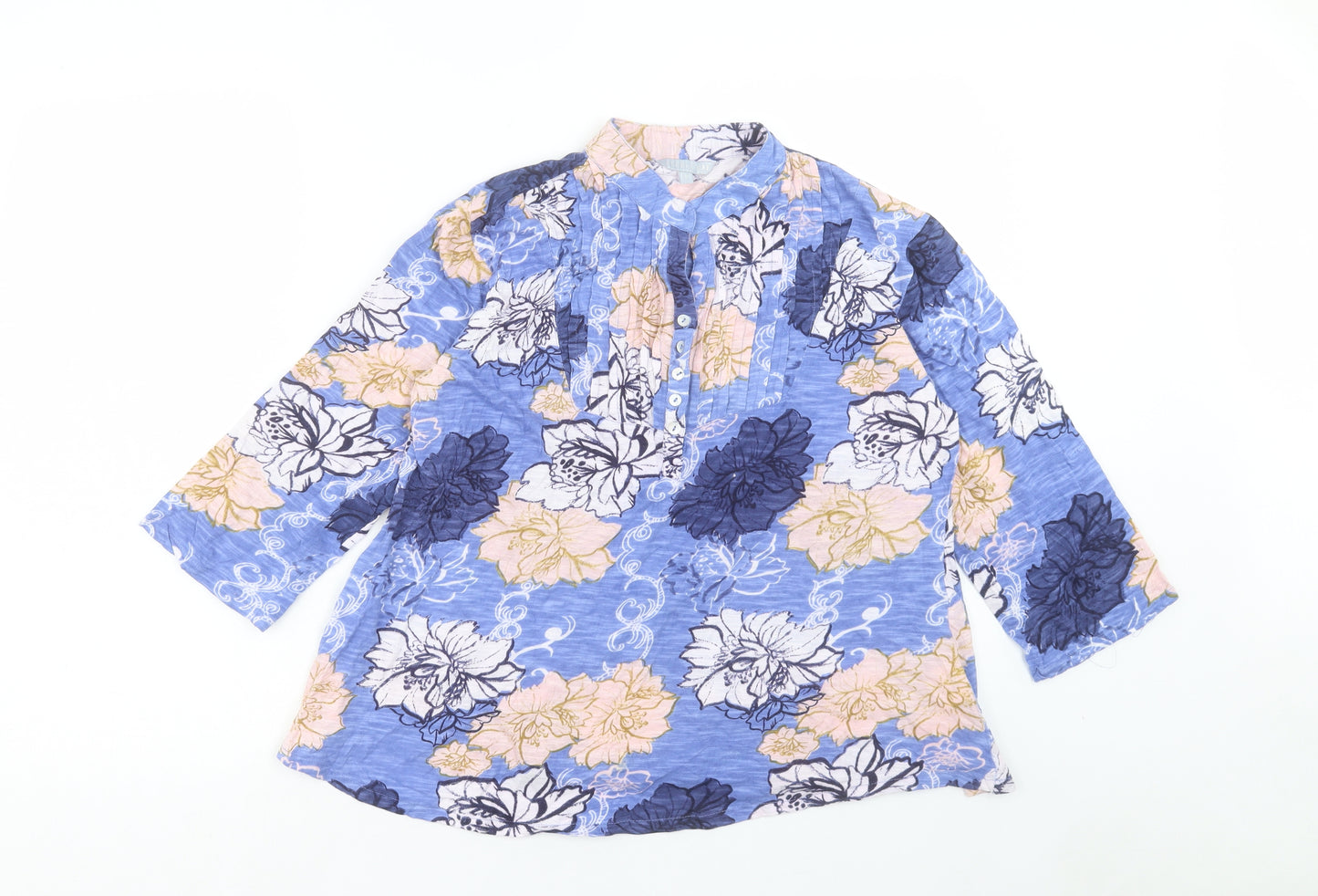 PEBBLE BAY Womens Blue Floral Cotton Basic T-Shirt Size M Collared