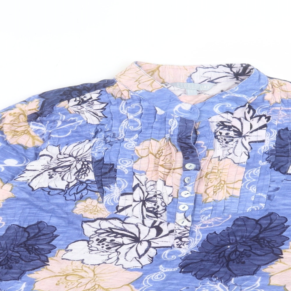 PEBBLE BAY Womens Blue Floral Cotton Basic T-Shirt Size M Collared