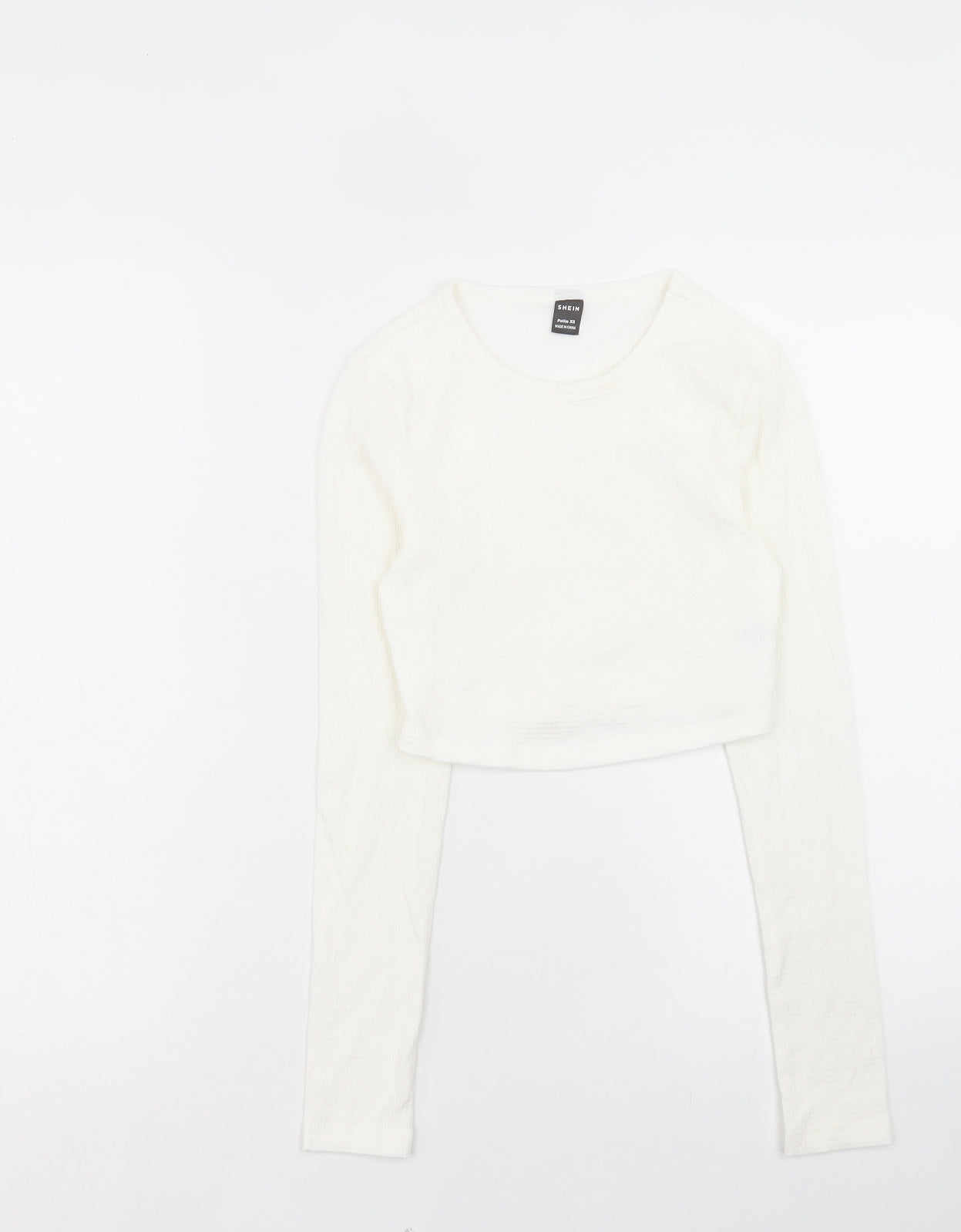 SheIn Womens Ivory Polyester Cropped T-Shirt Size XS Crew Neck