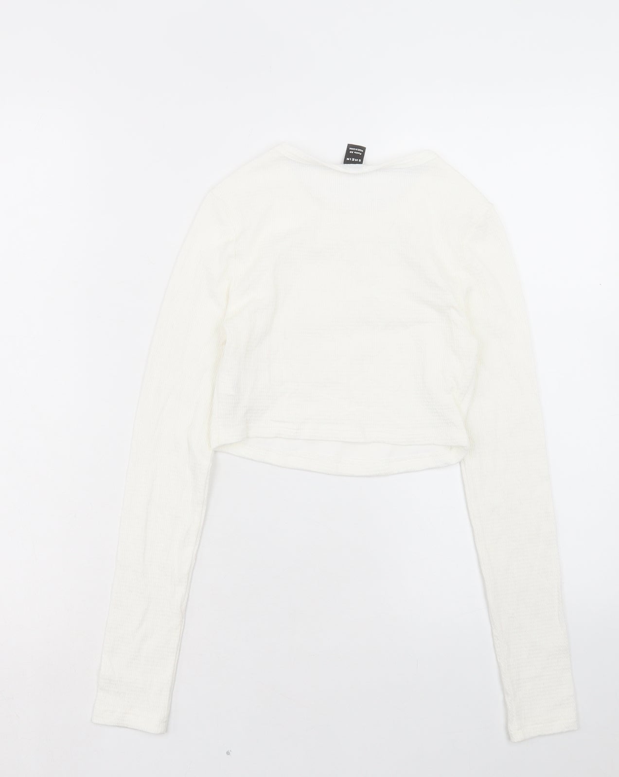 SheIn Womens Ivory Polyester Cropped T-Shirt Size XS Crew Neck
