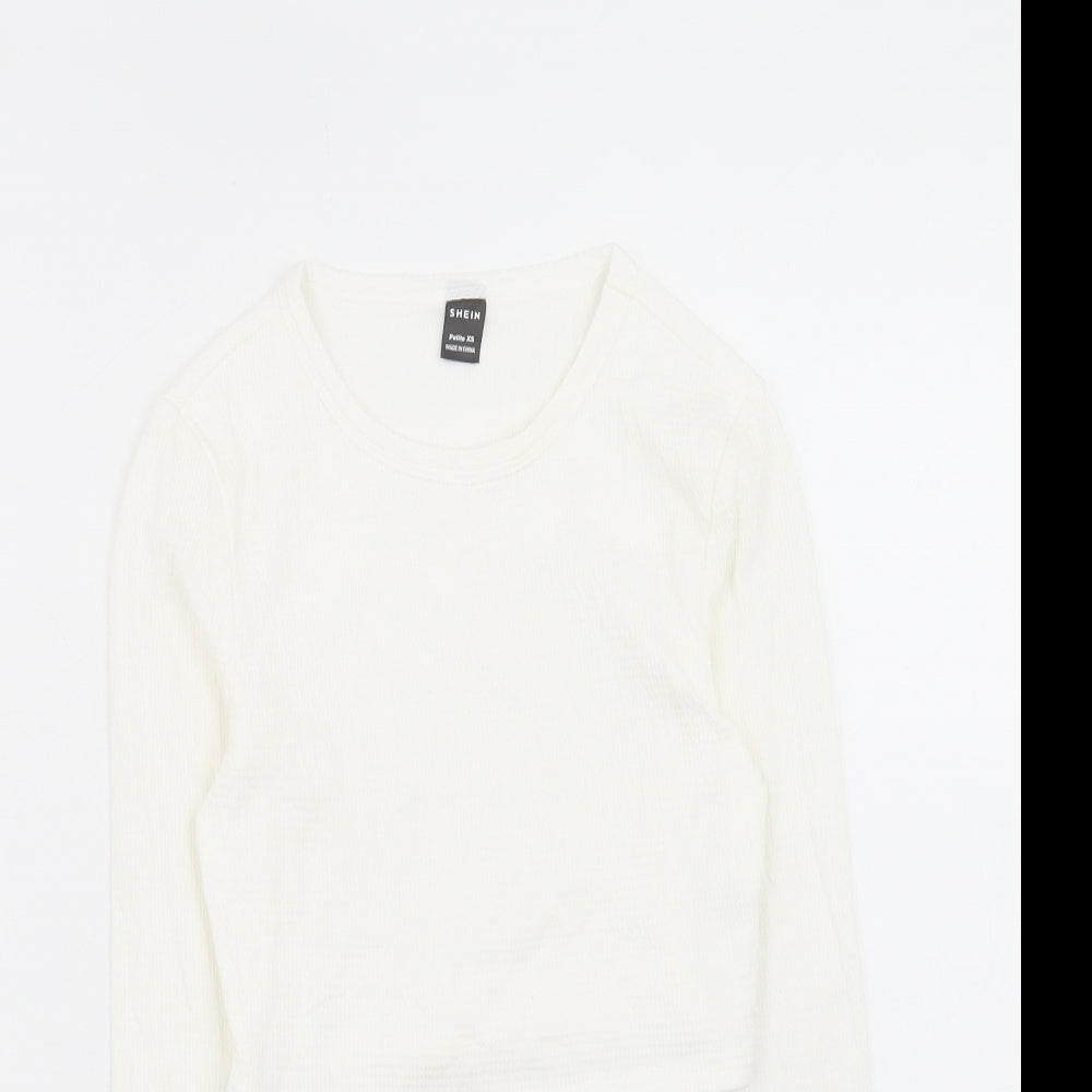 SheIn Womens Ivory Polyester Cropped T-Shirt Size XS Crew Neck