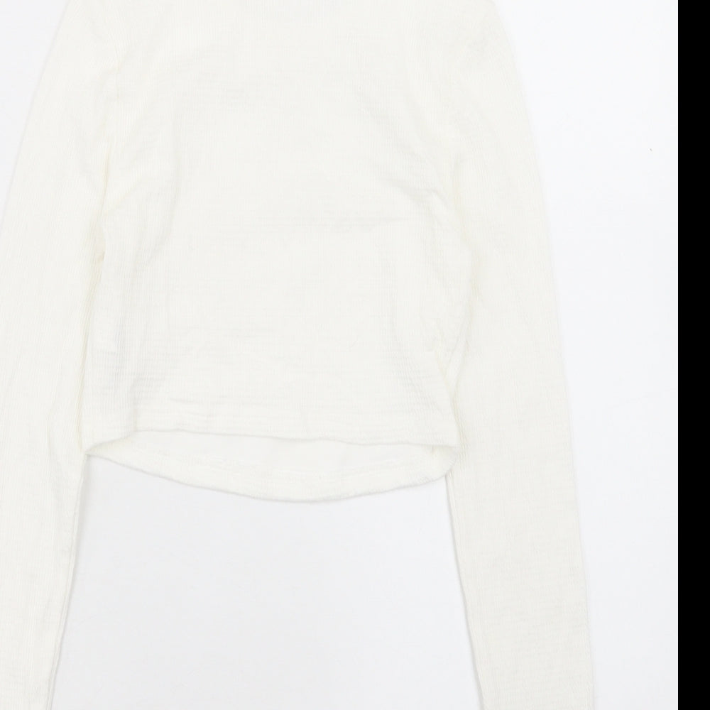 SheIn Womens Ivory Polyester Cropped T-Shirt Size XS Crew Neck