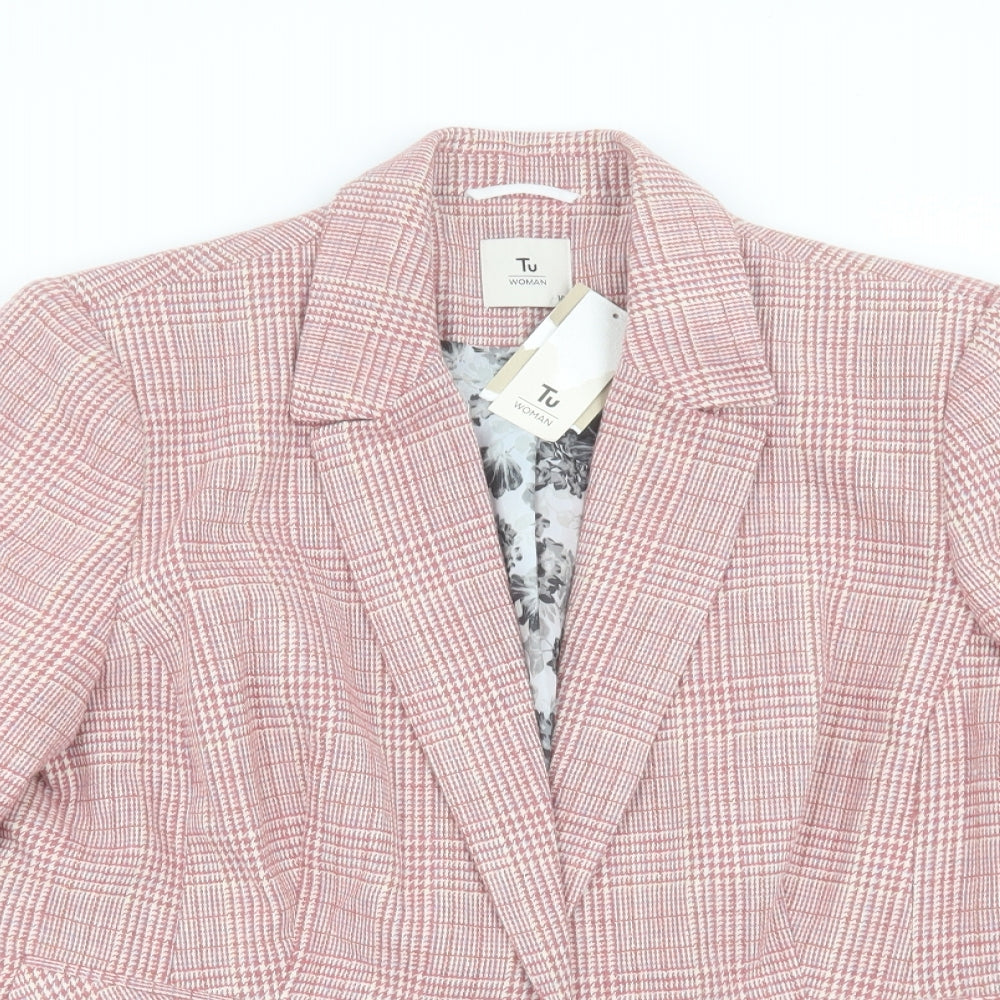TU Womens Pink Plaid Jacket Blazer Size 18 Button