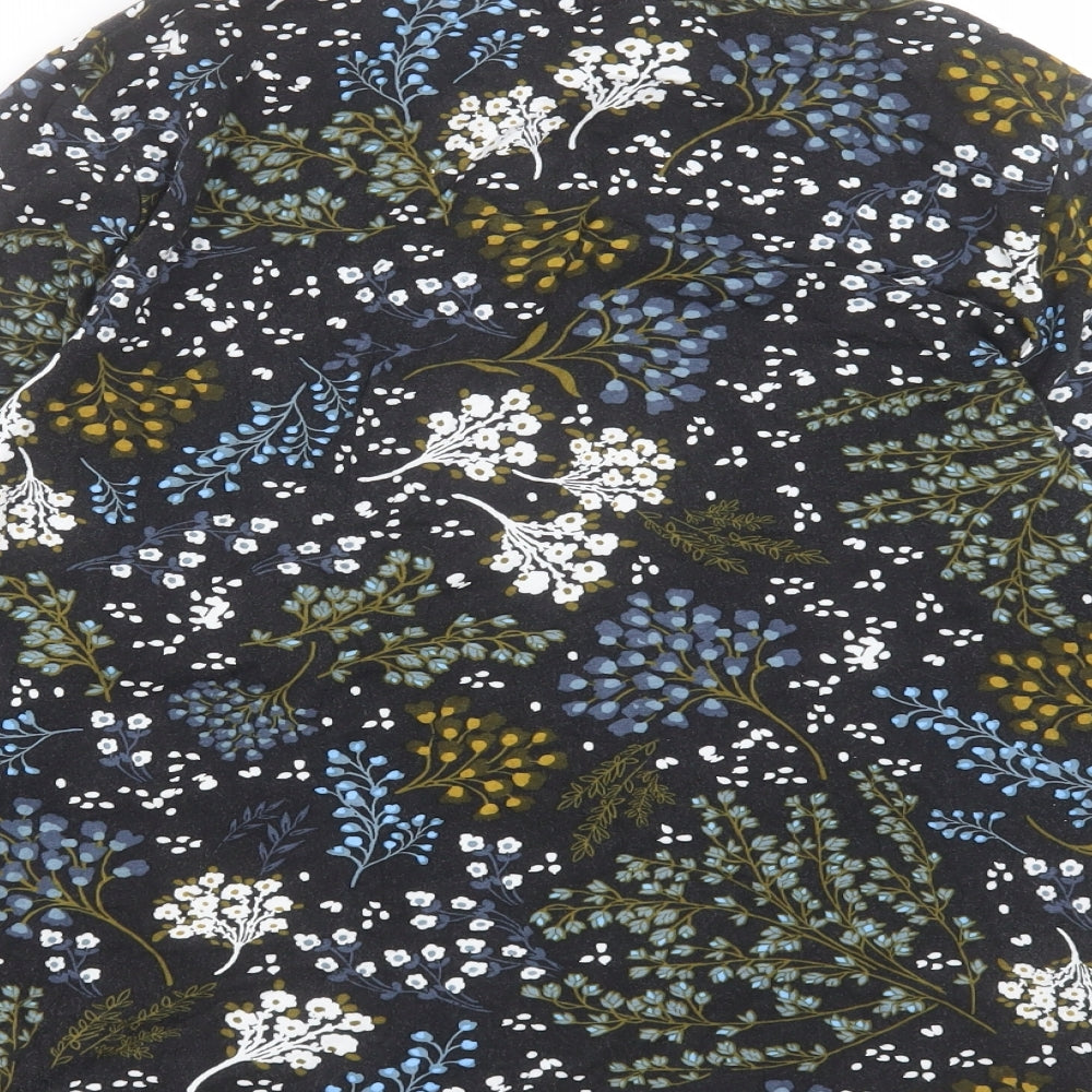 Marks and Spencer Womens Black Floral Cotton Basic T-Shirt Size 16 High Neck