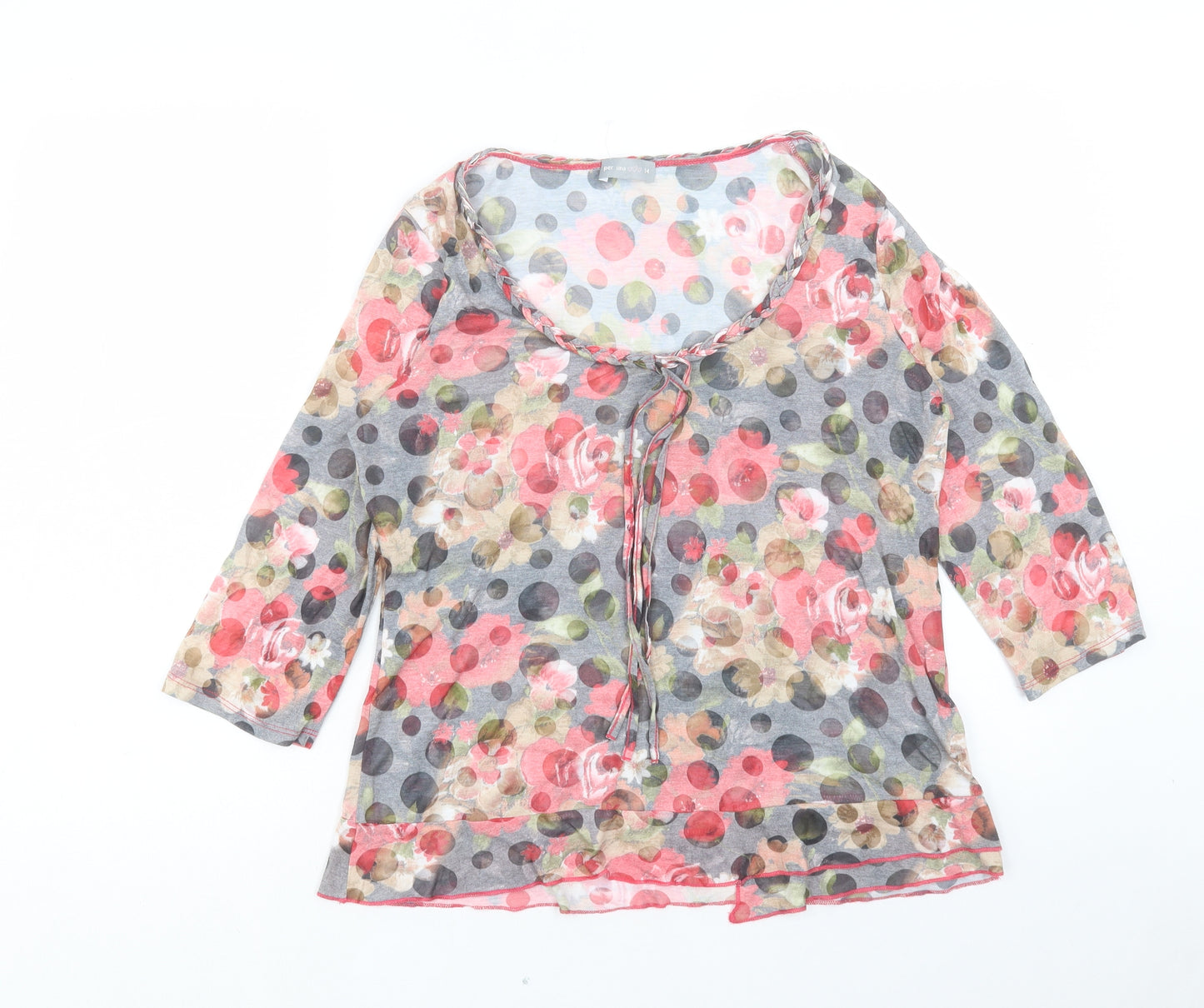 Per Una Womens Pink Geometric Polyester Basic T-Shirt Size 14 Scoop Neck