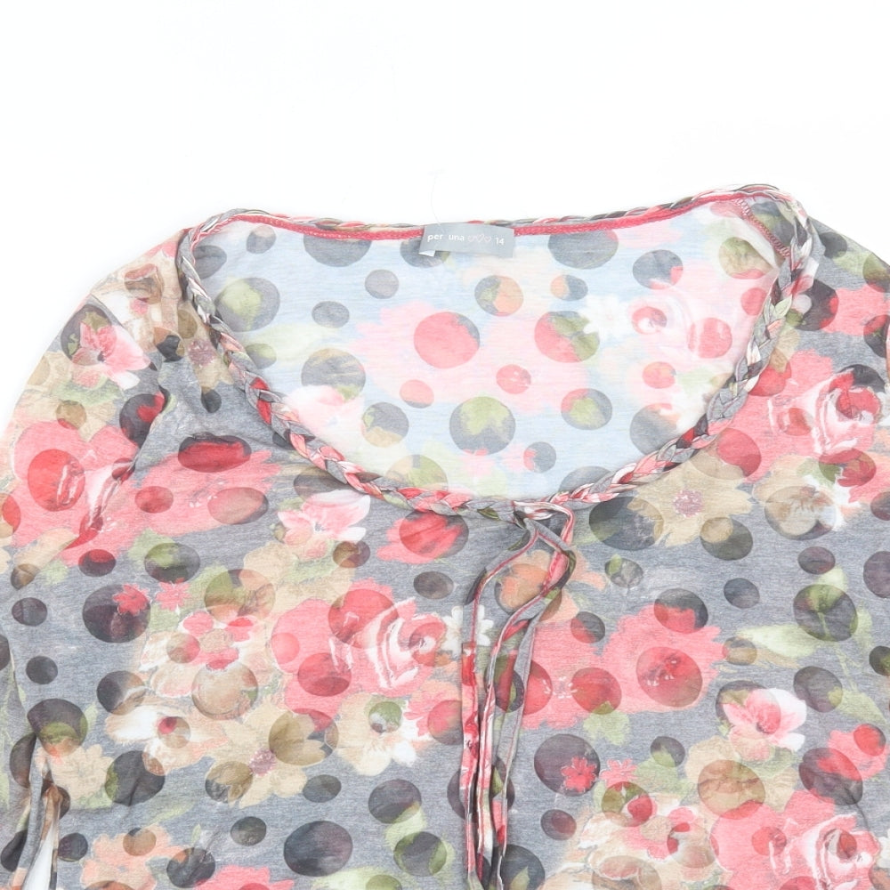 Per Una Womens Pink Geometric Polyester Basic T-Shirt Size 14 Scoop Neck