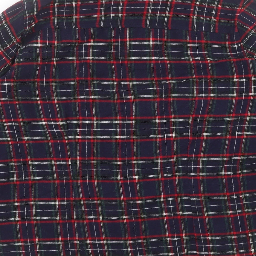 Primark Womens Blue Plaid Cotton Basic Button-Up Size 14 Collared - Pocket Detail