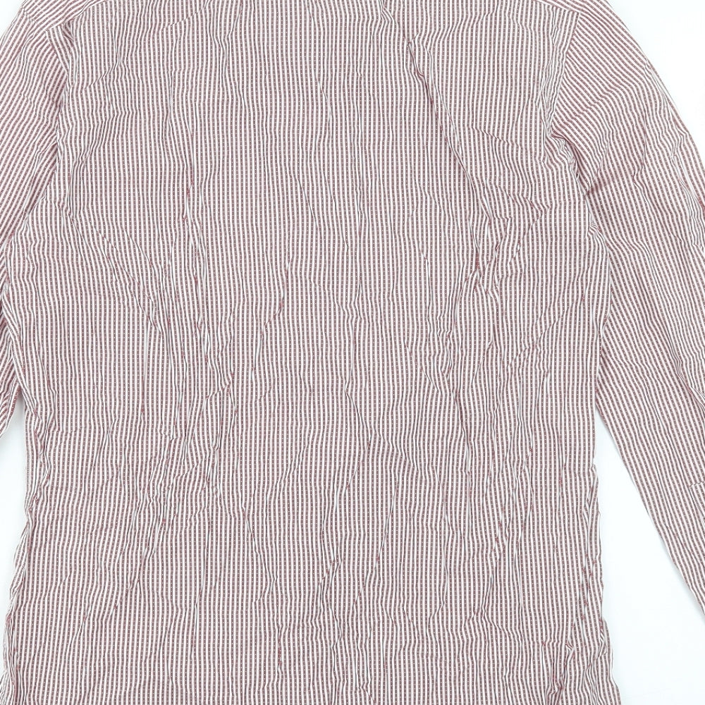 Paul Smith Mens Red Striped Cotton Button-Up Size 15.5 Collared Button