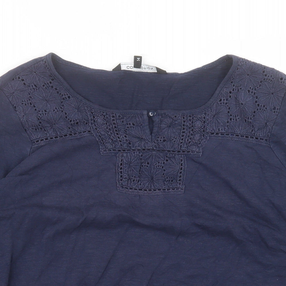 Debenhams Womens Blue Cotton Basic T-Shirt Size 14 Collared