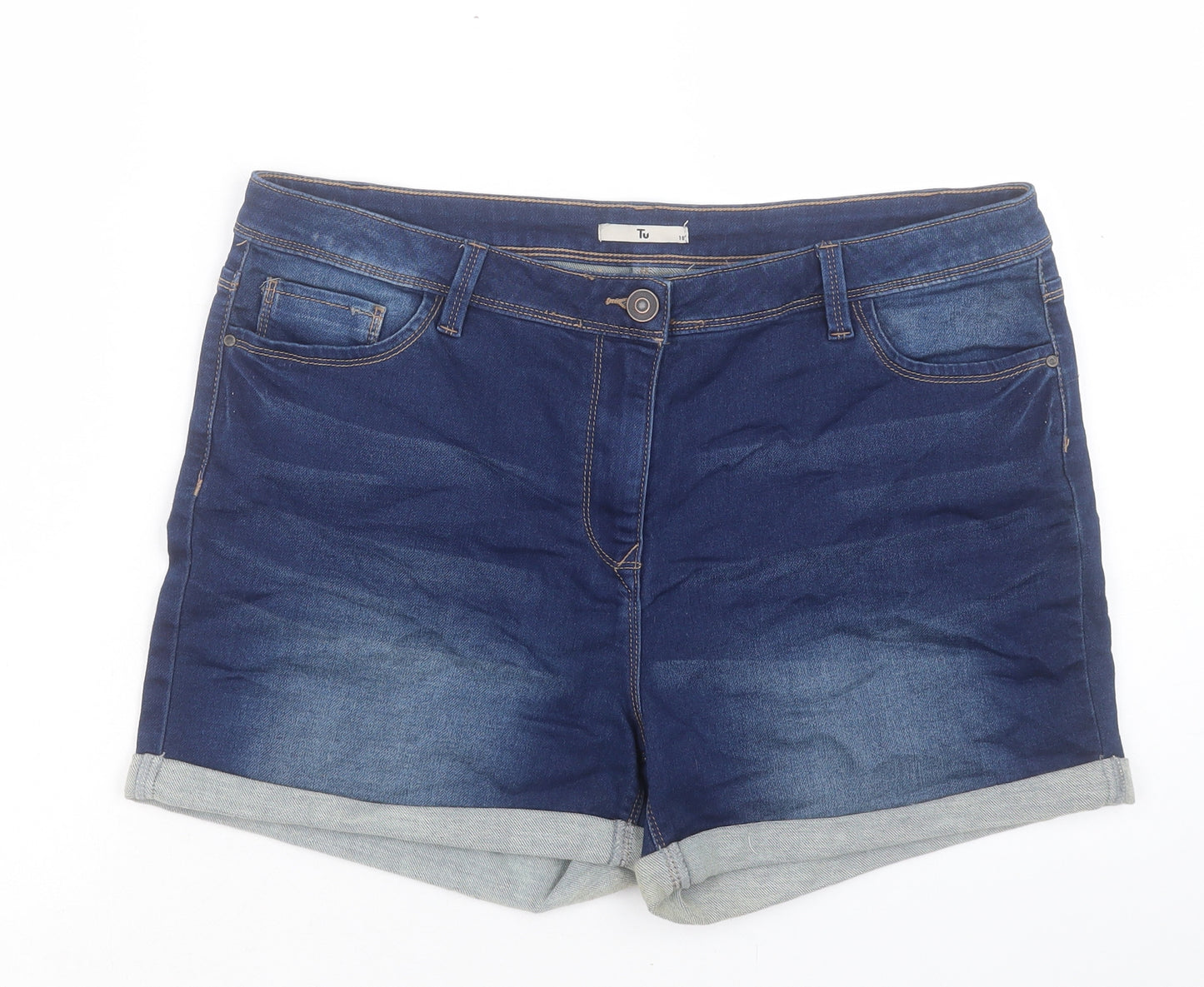 TU Womens Blue Cotton Boyfriend Shorts Size 18 L3 in Regular Button