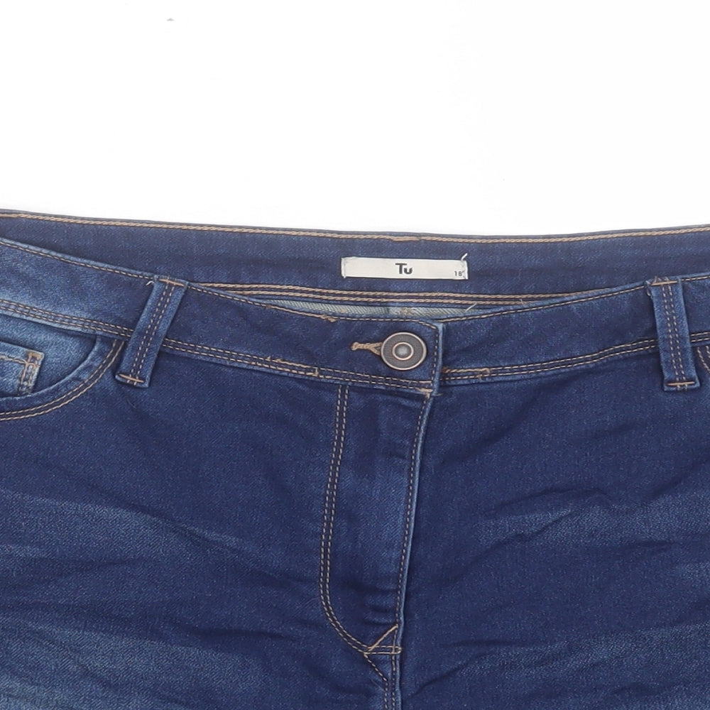 TU Womens Blue Cotton Boyfriend Shorts Size 18 L3 in Regular Button