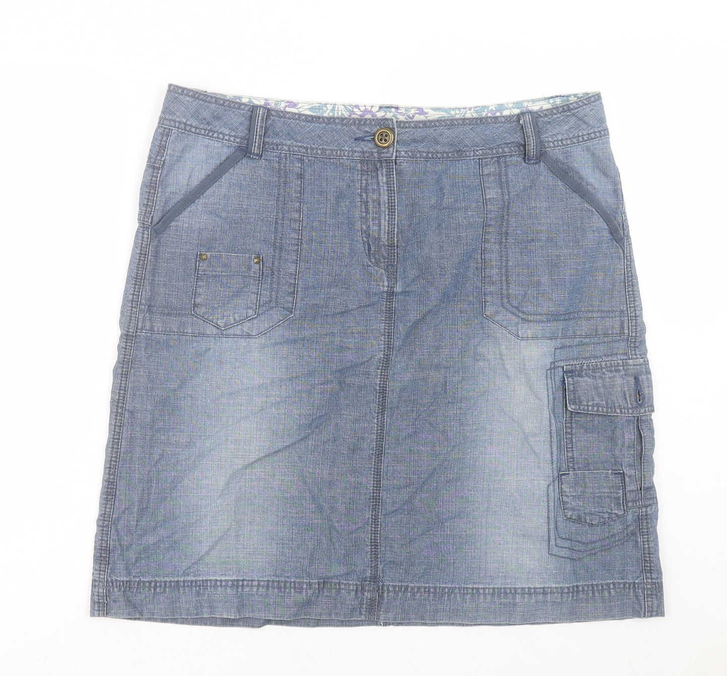 George Womens Blue Cotton A-Line Skirt Size 18 Button