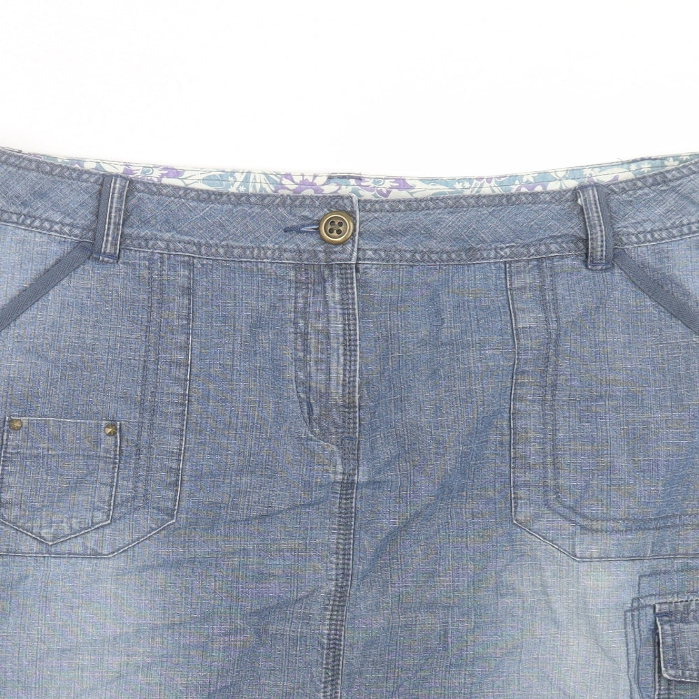 George Womens Blue Cotton A-Line Skirt Size 18 Button