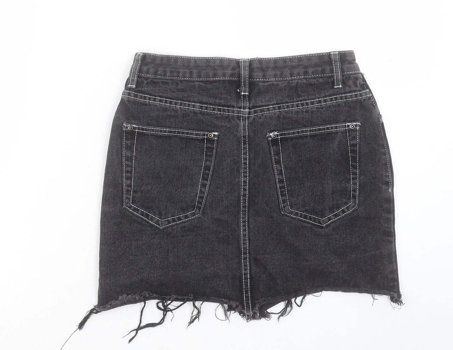 PRETTYLITTLETHING Womens Black Cotton A-Line Skirt Size 8 Button