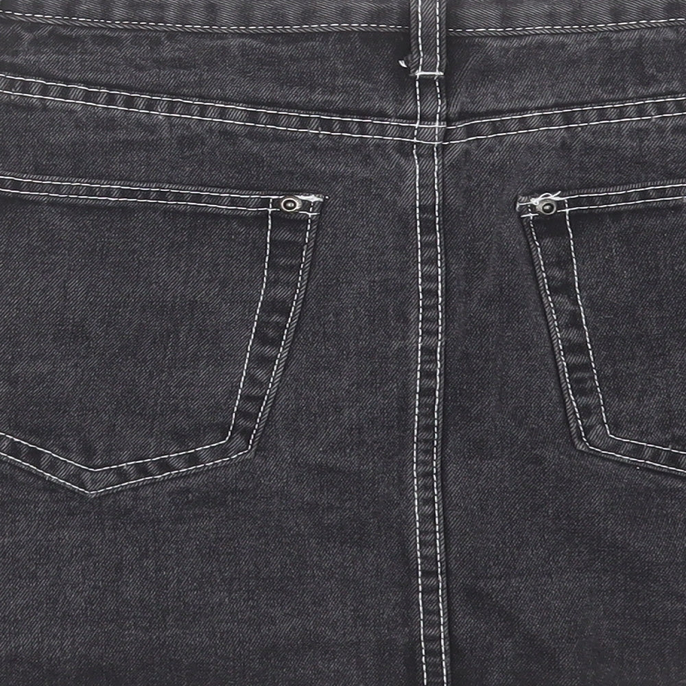 PRETTYLITTLETHING Womens Black Cotton A-Line Skirt Size 8 Button