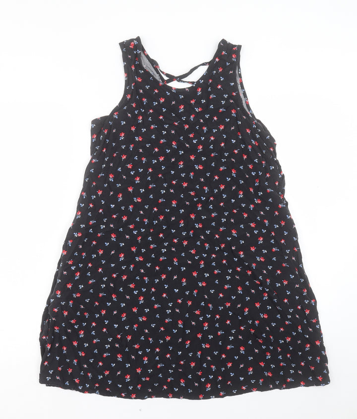 Gap Womens Black Floral Viscose A-Line Size S V-Neck Pullover