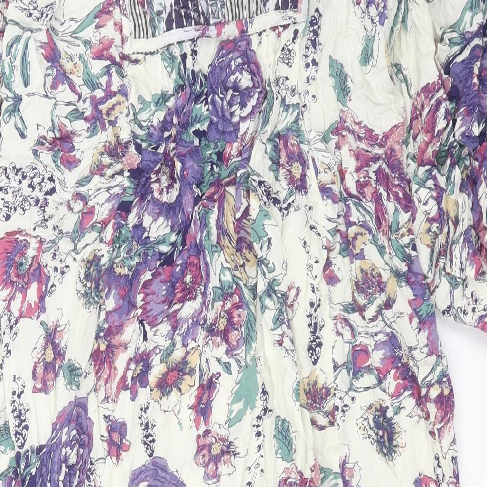 River Island Womens Purple Floral Viscose A-Line Size XS V-Neck Pullover