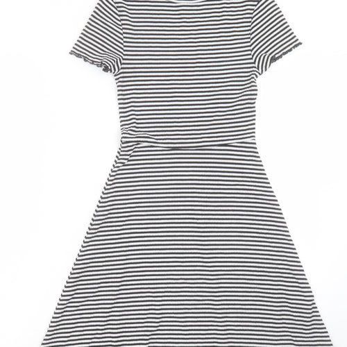 Marks and Spencer Womens White Striped Polyester A-Line Size 6 Crew Neck Pullover - Lettuce Edging