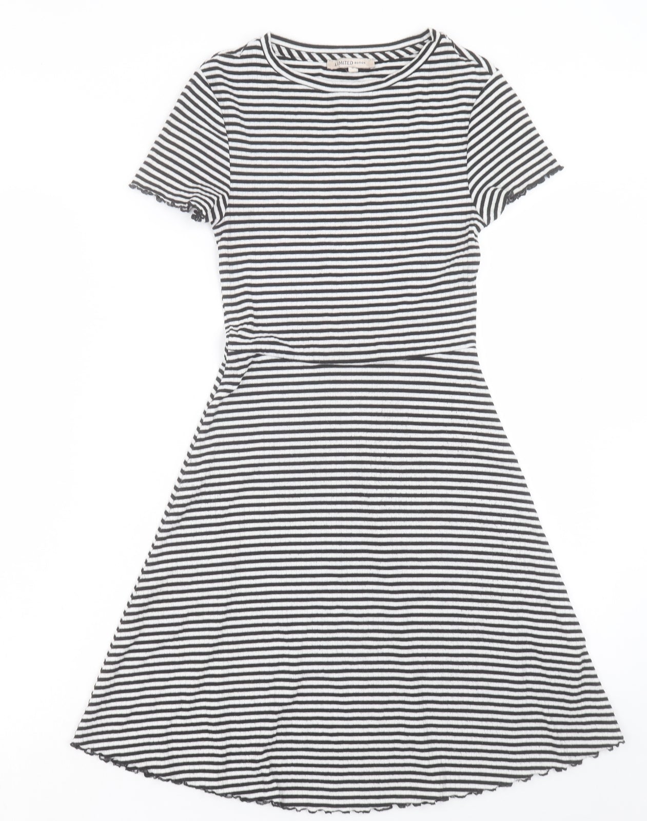 Marks and Spencer Womens White Striped Polyester A-Line Size 6 Crew Neck Pullover - Lettuce Edging