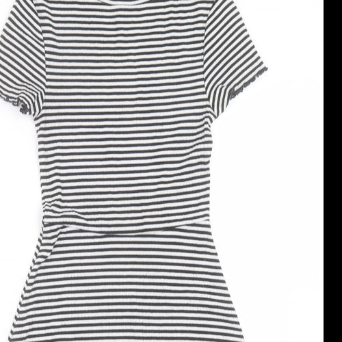 Marks and Spencer Womens White Striped Polyester A-Line Size 6 Crew Neck Pullover - Lettuce Edging