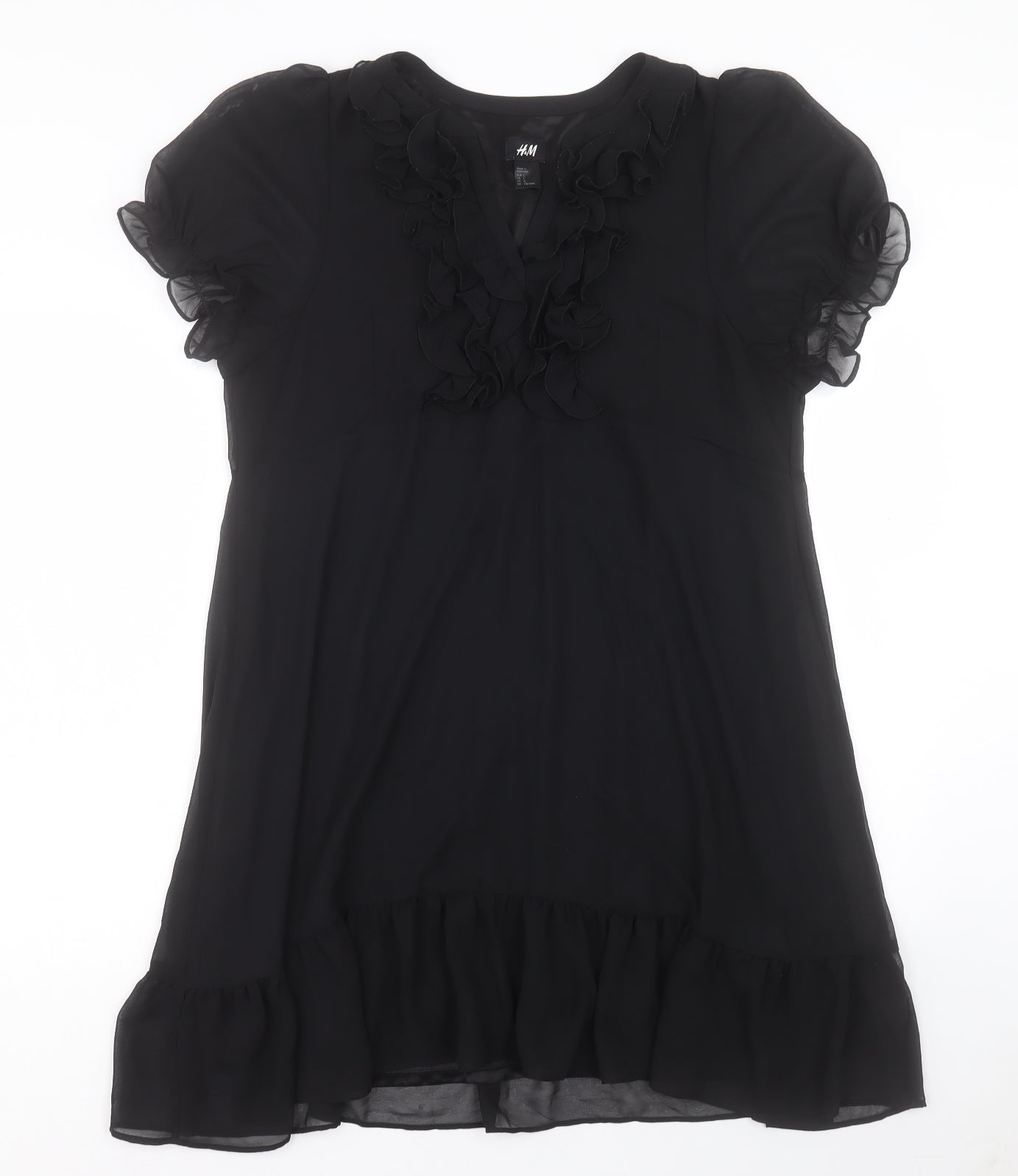 H&M Womens Black Polyester A-Line Size L V-Neck Pullover