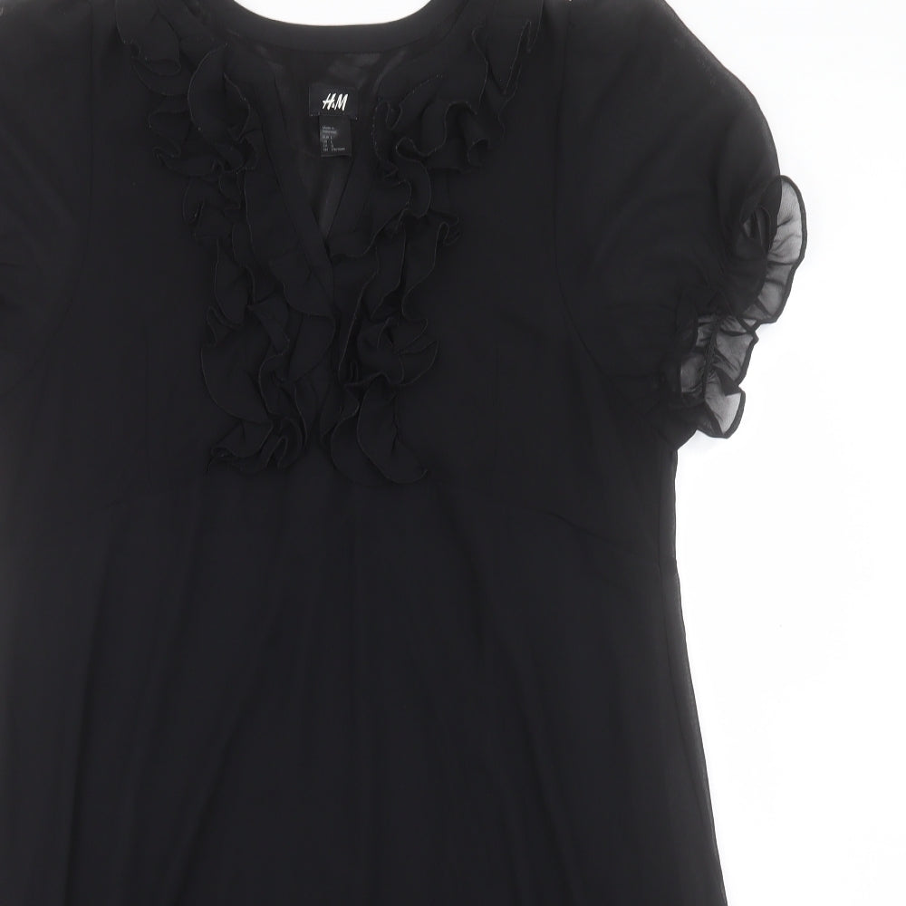 H&M Womens Black Polyester A-Line Size L V-Neck Pullover