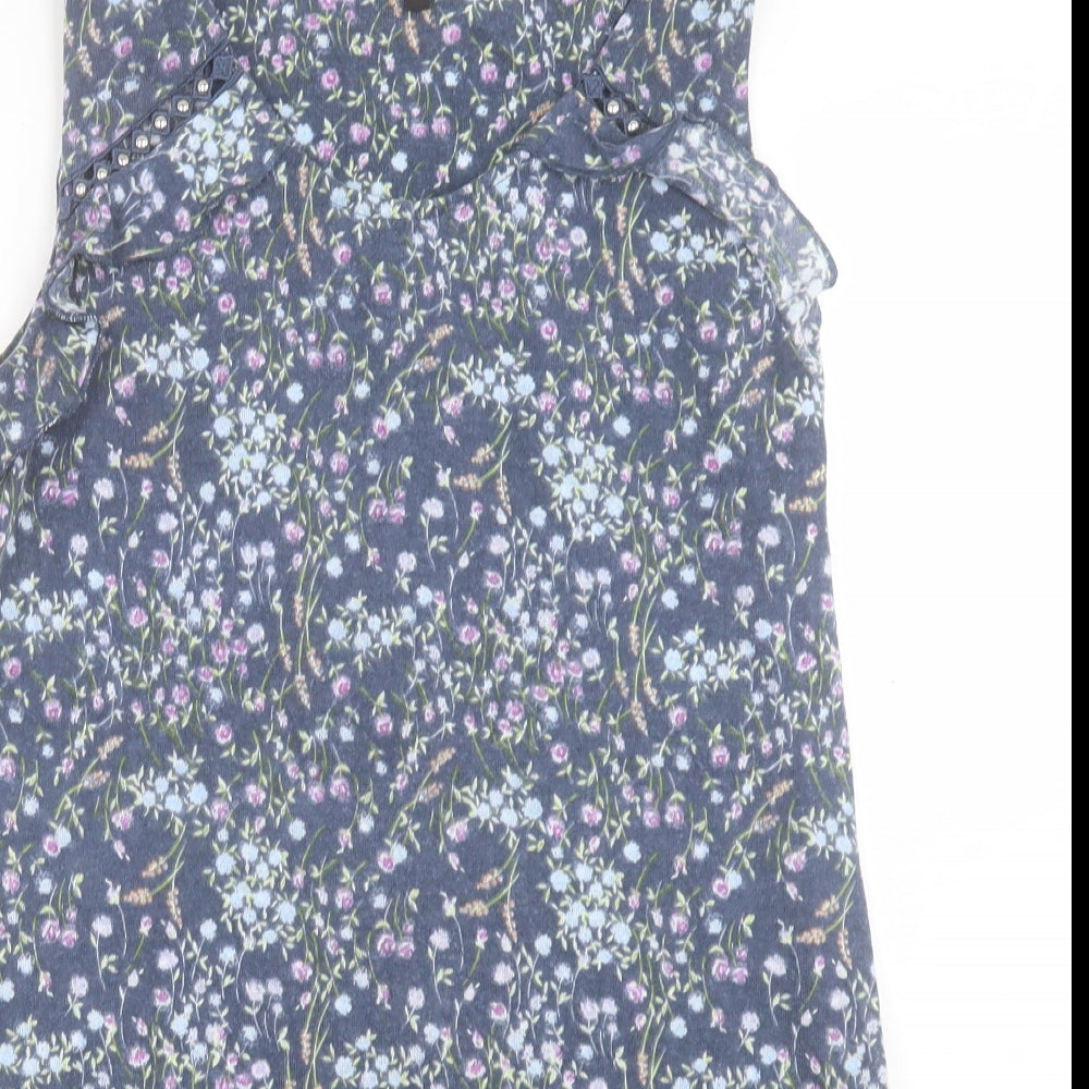 NEXT Womens Blue Floral Polyester Tunic Tank Size 12 Crew Neck