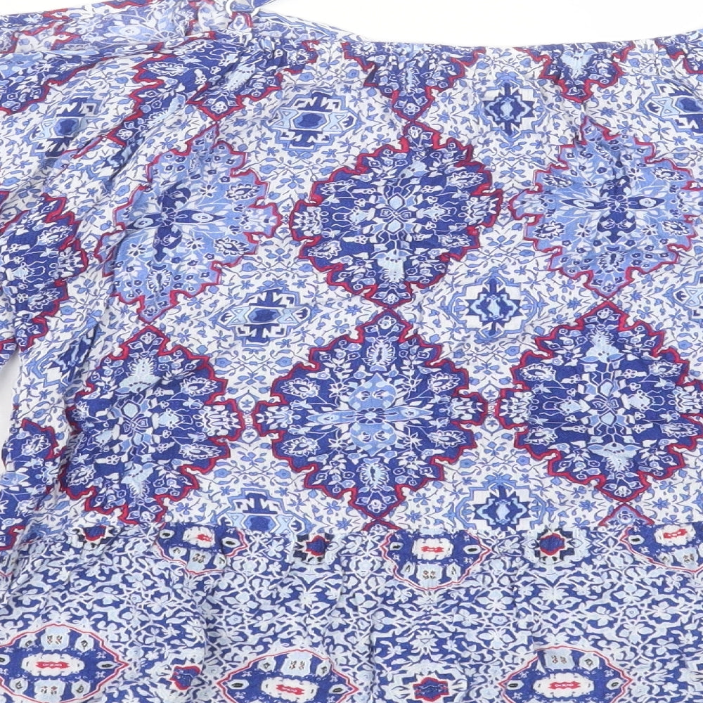 Marks and Spencer Womens Blue Geometric Viscose Basic Blouse Size 16 Off the Shoulder - Cold Shoulder