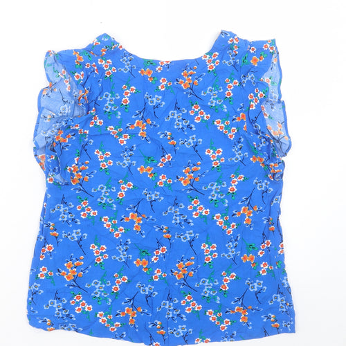 Papaya Womens Blue Floral Viscose Basic T-Shirt Size 12 V-Neck