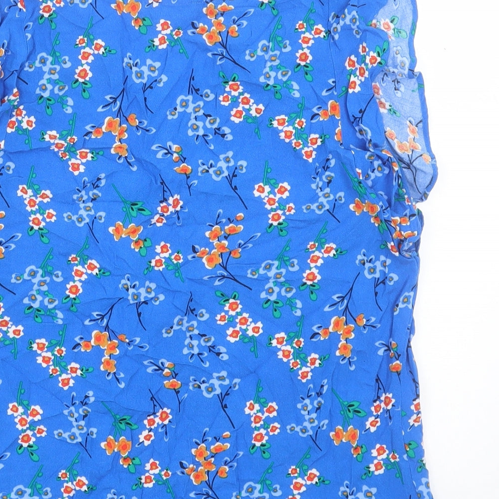 Papaya Womens Blue Floral Viscose Basic T-Shirt Size 12 V-Neck