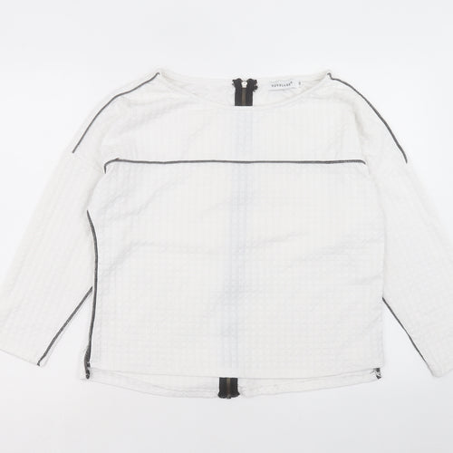 voyelles Womens White Polyester Basic T-Shirt Size 8 Boat Neck