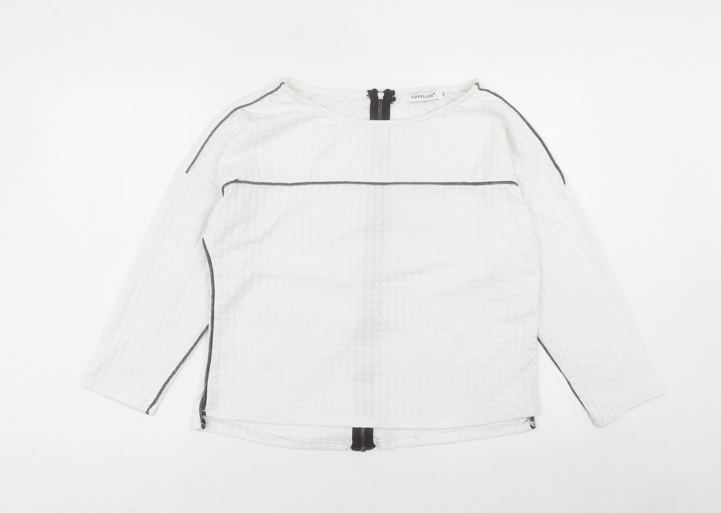 voyelles Womens White Polyester Basic T-Shirt Size 8 Boat Neck