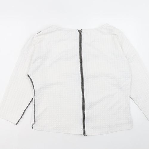 voyelles Womens White Polyester Basic T-Shirt Size 8 Boat Neck