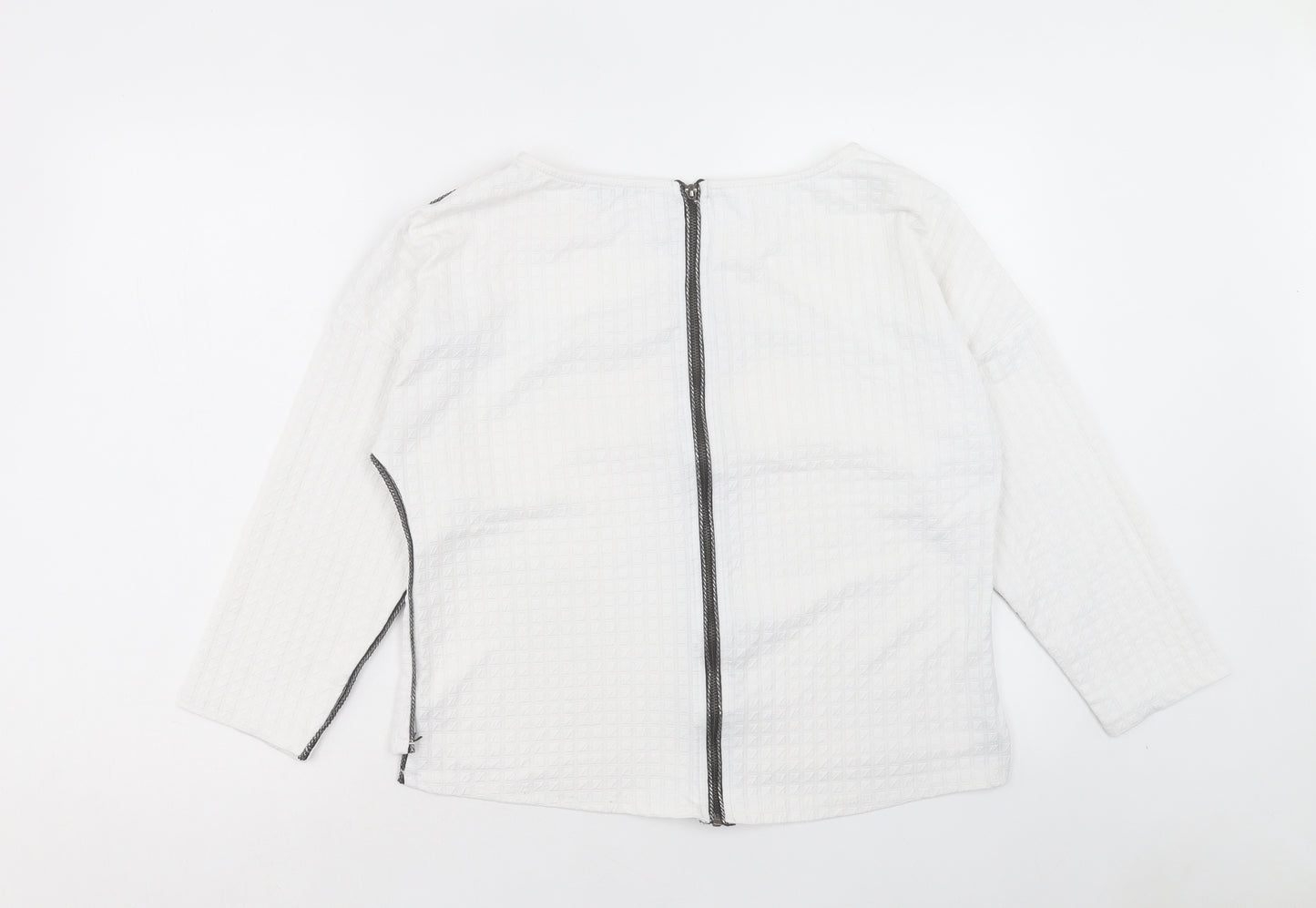 voyelles Womens White Polyester Basic T-Shirt Size 8 Boat Neck