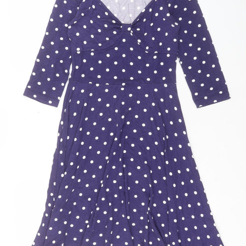 ASOS Womens Purple Polka Dot Viscose A-Line Size 10 V-Neck Pullover