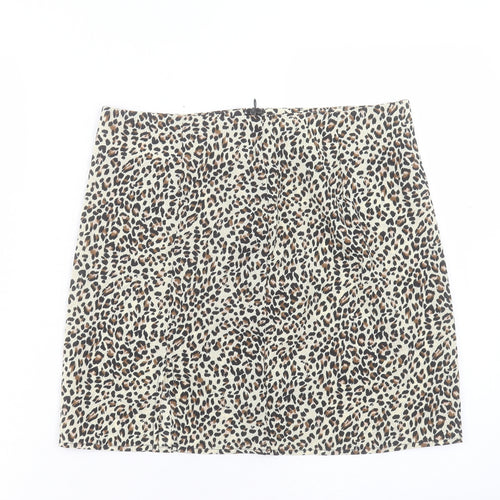 SheIn Womens Brown Animal Print Polyester A-Line Skirt Size L Zip - Leopard Print