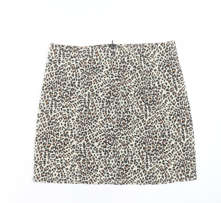 SheIn Womens Brown Animal Print Polyester A-Line Skirt Size L Zip - Leopard Print