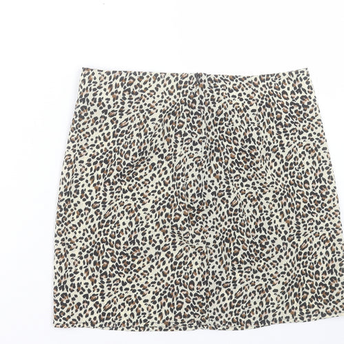 SheIn Womens Brown Animal Print Polyester A-Line Skirt Size L Zip - Leopard Print