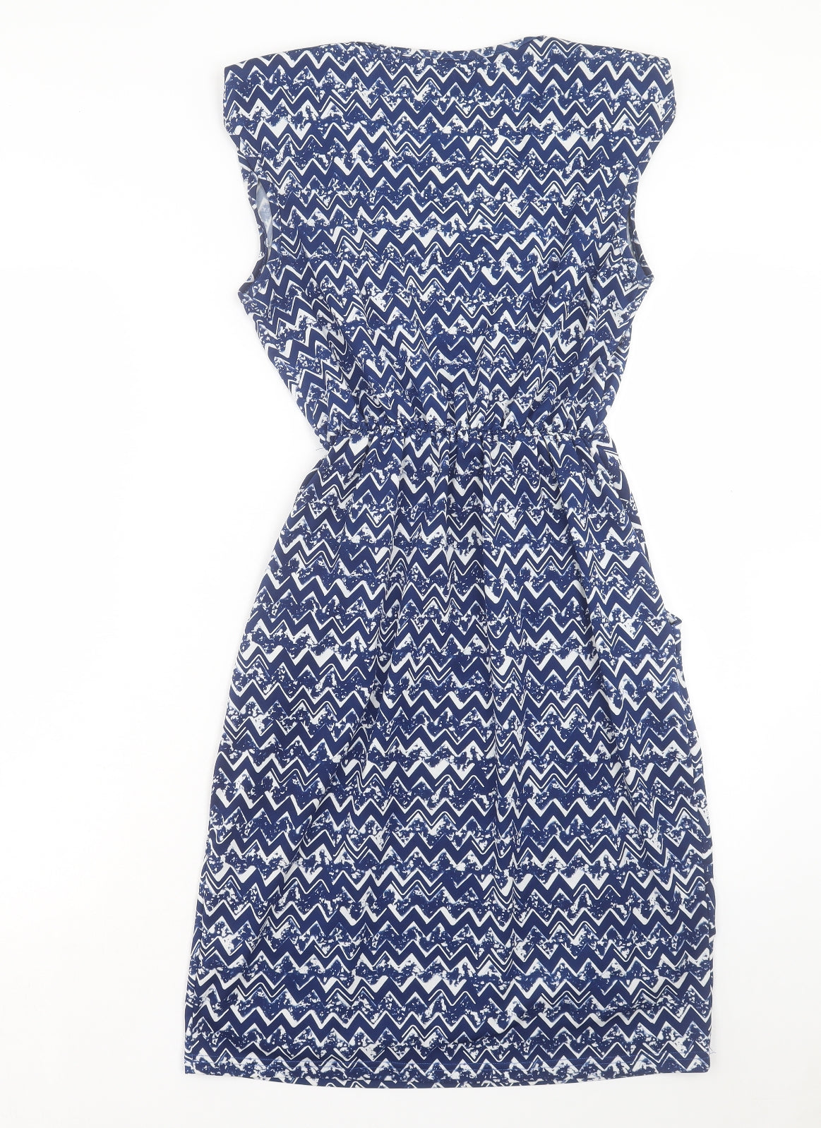 Mela London Womens Blue Geometric Viscose A-Line Size 10 V-Neck Pullover