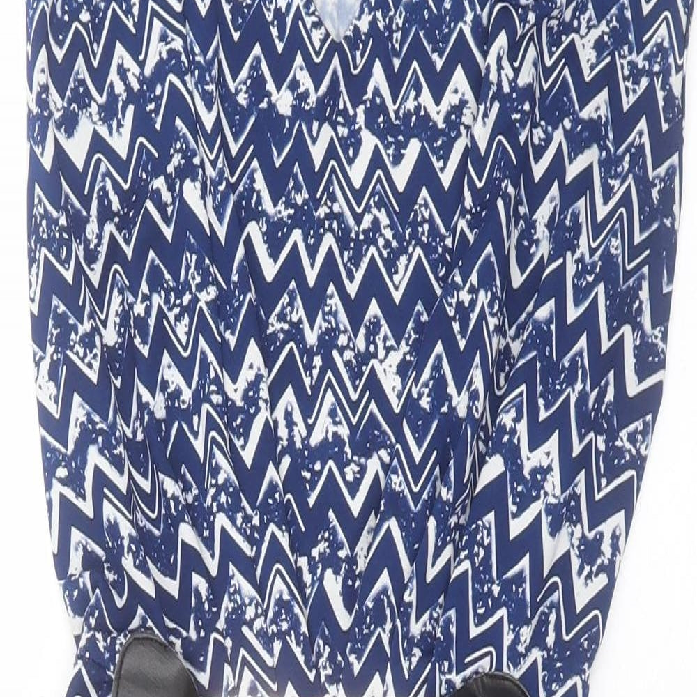 Mela London Womens Blue Geometric Viscose A-Line Size 10 V-Neck Pullover